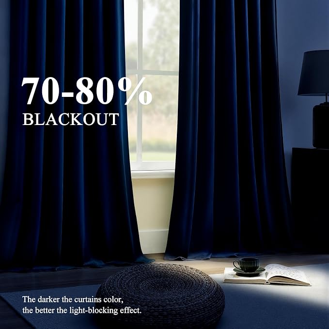 AUSSPVOCT Extra Long Navy Blue Velvet Blackout Curtains 102 Inches, Noise Reducing Room Darkening Super Soft Luxury Thermal Insulated Drapes for Bedroom & Living Room, Back Tab & Rod Pocket, 2 Panels