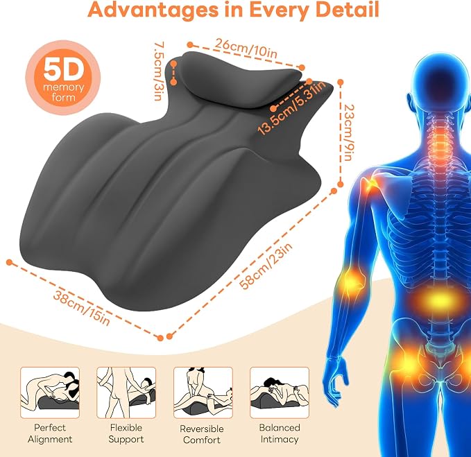 Memory Foam Wedge Pillow, Intimacy Positioning Pillow for Reading | 27° Angled Ergonomic Positioning Pillow, Contoured Back & Neck Support, Multi-Functional Body Pillow with Removable Cover