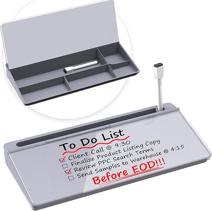 Desktop Whiteboard, Dry Erase Board Computer Keyboard with Marker, Desk Organizers with Accessories for School, Home and Office Supplies (Gray)