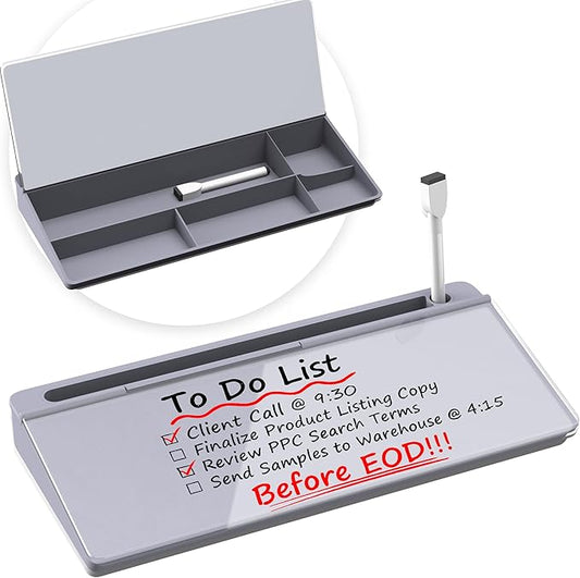 Desktop Whiteboard, Dry Erase Board Computer Keyboard with Marker, Desk Organizers with Accessories for School, Home and Office Supplies (Gray)