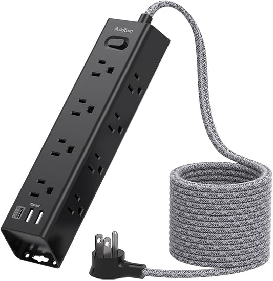 Surge Protector Power Strip - 25 FT Extension Cord, Power Strip with 12 Widely AC Outlet 3 USB, Flat Plug Wall Mount Overload Protection, 1050J, Desk Charging Station for Home Office, ETL Listed,Black