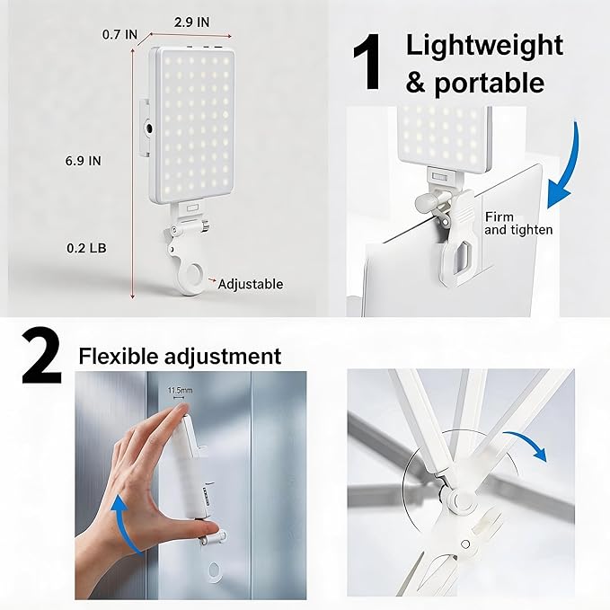 Selfie Light for iPhone-Camera Light for Content Creator -Portable Light-Clip on Light with 3 Mode&10 Brightness Levels, Ring Light for Phone for TikTok-Makeup-Video Recording-Vlog-Laptop-White