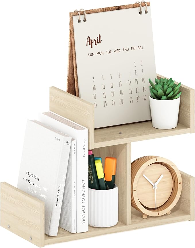 Furinno HERMITE Desk File Folder Organizers, 3-Shelf Desktop Office Organization Racks, Desk Top Display Book Shelf, for Paper, Office Supplies, Magazine, Bauhaus Oak