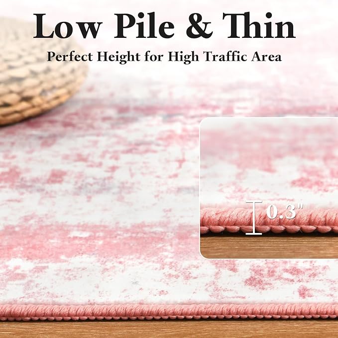Macgace Washable Abstract Rug, 2x3 Small Modern Area Rugs with Non-Slip Rubber Backed for Kitchen, Thin but Soft Throw Carpet Bedroom Entryway Front Door Decor, Pink