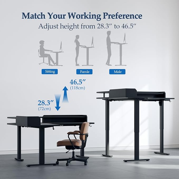 Klicelor L Shaped Electric Standing Desk 63 x 55 inch with Shelf, Height Adjustable Corner Desk, Sit Stand Desk with Storage Shelf, Home Office Computer Table, Black