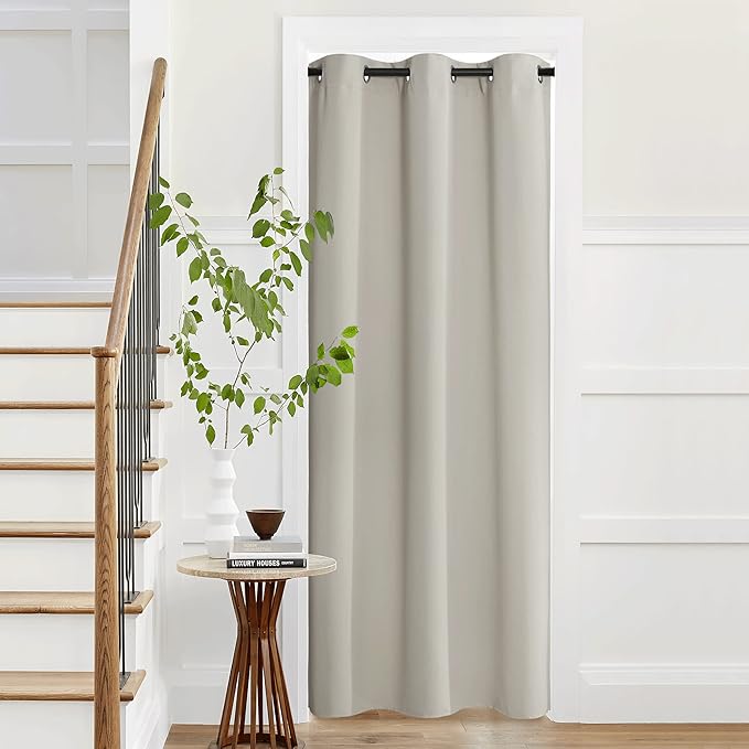NICETOWN Grommet Top Blackout Door Curtains for Doorway, Solid Farmhouse Room Darkening Thermal Insulated Curtain Drape for Doors Windows, 1 Panel, W42 x L95 inch, Natural