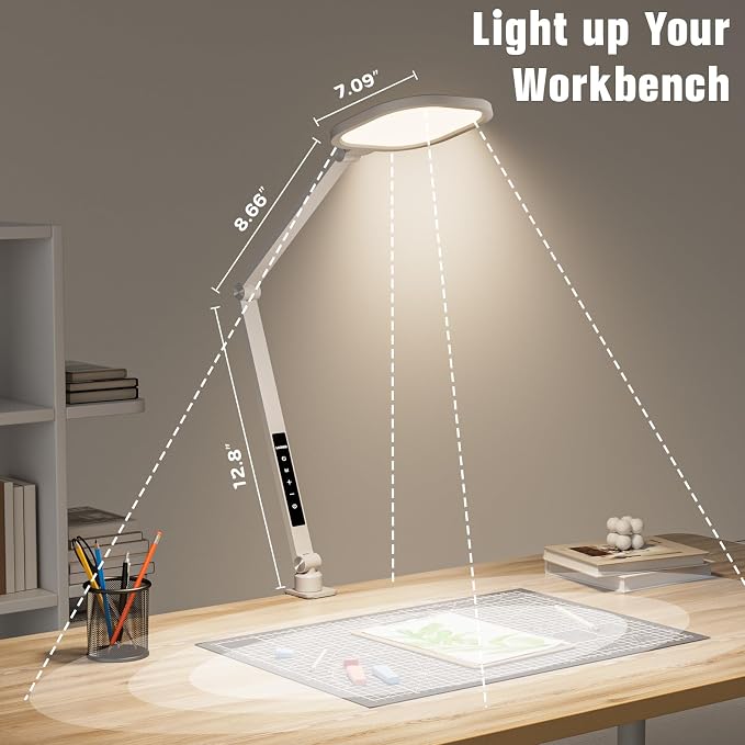 LED Desk Lamp for Home Office with C- Clamp | Swing Arm, Memory, Timer, 30 Dimmable Modes, Computer Light for Video Calls, Zoom Meeting, Conference, Streaming, Podcasting