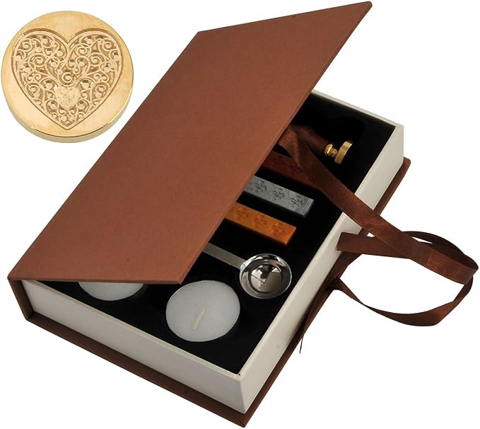 Yoption Wax Seal Stamp Kit, The Heart Sealing Stamp with Gold Red Silver Sealing Wax Sticks Gift Box Set for Invitations, Cards, Letters, Gift Idea