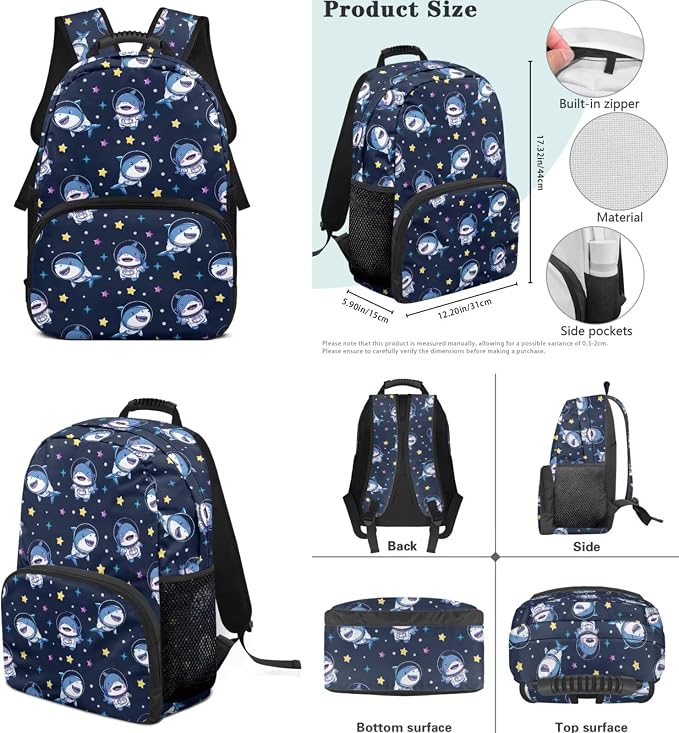 ZFRXIGN Cute Shark Backpack for Boys 4-6 6-8 Bookbag with Cute Pendant 17inch Elementary School Bag and Insulated Lunch Box Pencil Case Back to School Stuff