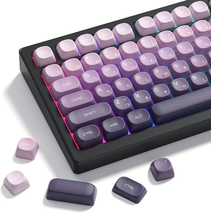 Womier MOA Purple Keycaps Japanese, PBT Keycaps for Mechanical Keyboard,Cute Dye-Sublimation Custom Keyboard Key Cap for 60 75 100 Percent Cherry Gateron MX Keyboards, Gradient Purple