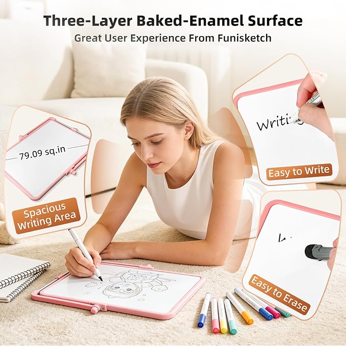 Colorful Dry Erase White Board 8.3x11in, Magnetic Desktop Board with Stand, 2 Markers (Eraser Head), 4 Magnets - Double-Sided Easel for Daily Planning, Memo, Office/Home/School (Orange)