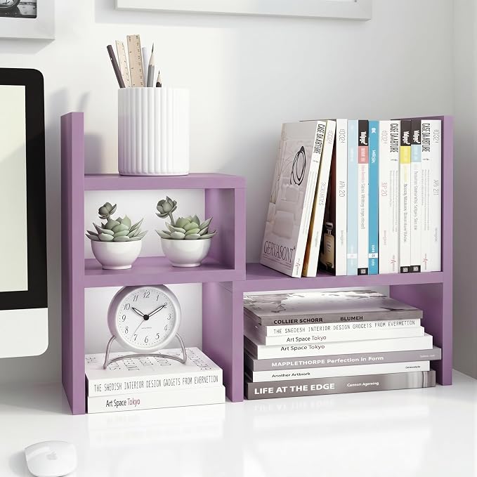 Jerry & Maggie Desktop Organizer Office Storage Rack Adjustable Wood Display Shelf Birthday Gifts Toy Home Decor Free Style Rotation Display True Natural Stand Shelf (Violet) | Wooden Desk Organizer, Cute Dorm & Cubicle Decor. Stores Makeup & Mini Plan...