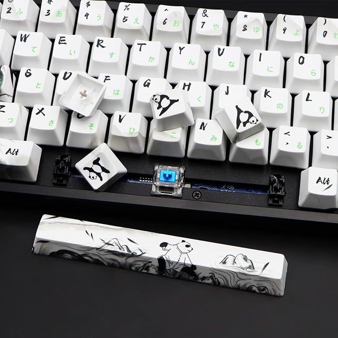 MOLGRIA Keycaps 68 Set Ink Panda for 68 Keys Keyboard, Custom PBT OEM Profile Key Caps with Japanese Font for Cherry MX Khail Switches Gaming Keyboard
