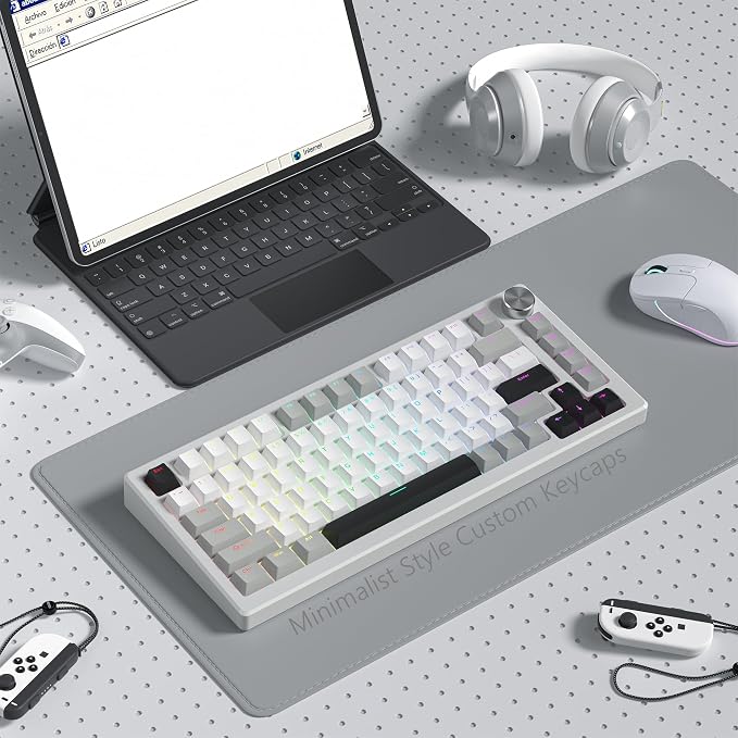 Womier Shine Through Keycaps, PBT Keycaps 60 65 75 100 Percent Cherry Profile Custom Key caps Set for Cherry Gateron MX Switches Mechanical Keyboard-Grey Creamy