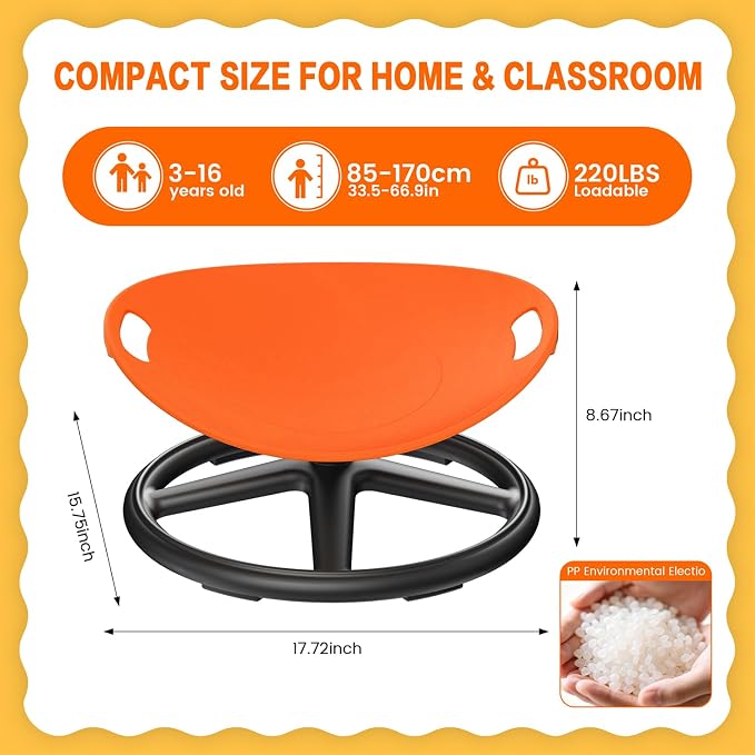 Spinning Chair for Autistic Kids Upgrade Handle Sensory Spinning Chair, 360° Silent Swivel Chair for Kids, Sensory Chair for ADHD Kids for Home & Classroom