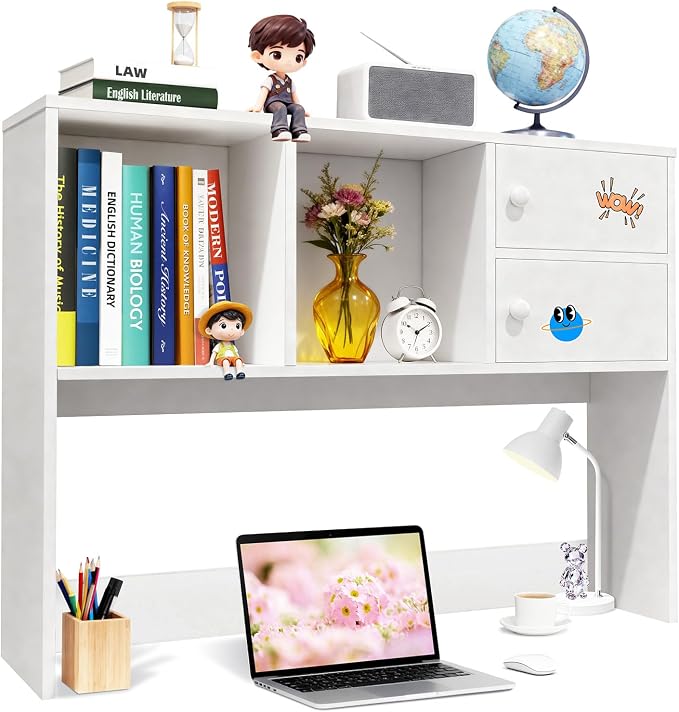 YGYQZ Desk Hutch with 4 Shelves for Computer Desk, White | 4 Storage Shelves, Spacious Desk Organization, Stable Construction, Space-Saving Design, Ideal for Office, Study & Dorm