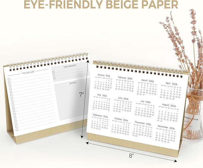 SKYDUE Small Desk Calendar 2026-2027, Apr. 2026 – Dec. 2027, 8.3" x 6.3", Black Minimalist Style, Double-Wire Binding, To-Do & Notes Sections, with 280 Planner Stickers