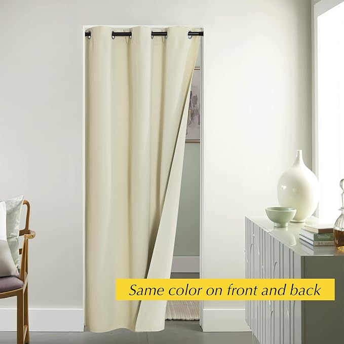 NICETOWN Farmhouse Blackout Patio Sliding Door Curtain Extra Wide, Grommet Room Divider Thermal Insulated Curtain Drapes for French Door/Living Room (Light Beige, W42 x L95, 1 Panel)