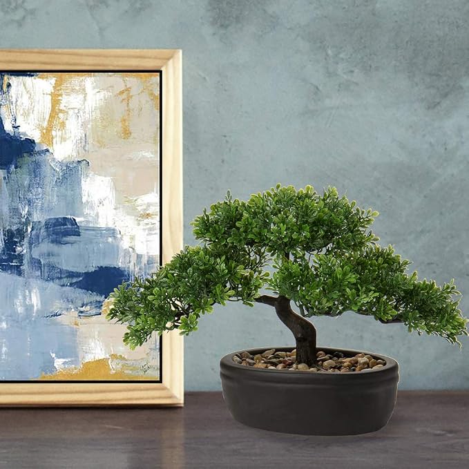 Artificial Bonsai Tree Juniper Faux Plants Indoor Small Fake Plants Decor with Ceramic Pots for Home Table Office Desk Bathroom Shelf Bedroom Living Room Farmhouse Decorations