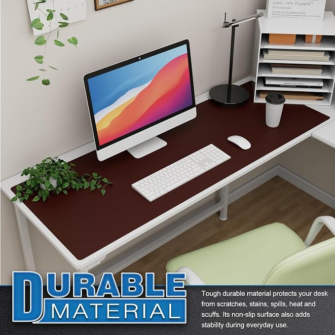 K KNODEL Large Office Leather Desk Mat, Mouse and Keyboard Pad, Computer and Laptop Mat, Desktop Protector and Cover, Writing Pad and Blotter (47.2"x17", Dark Brown)