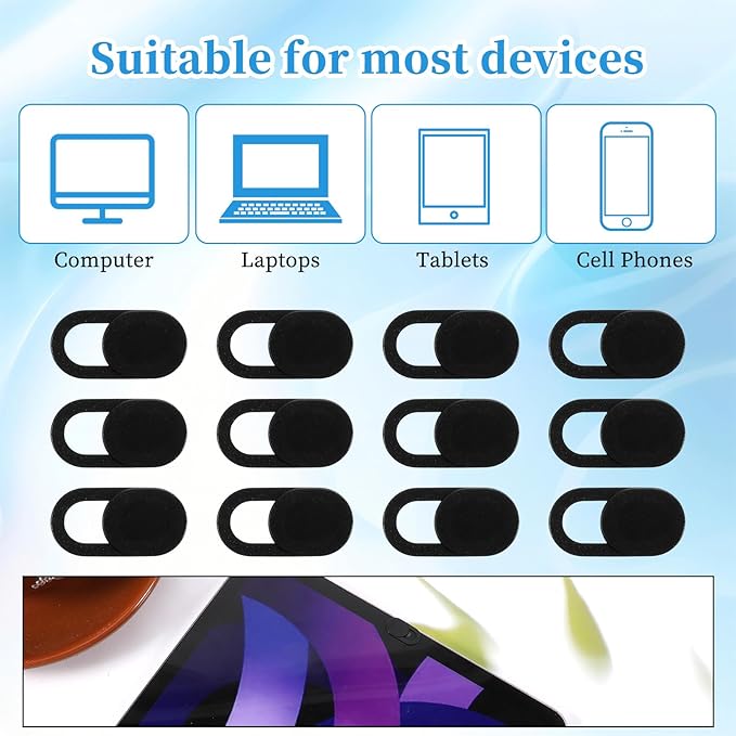 100 Pcs Webcam Cover Slide, 0.023 Inch Black Ultra-Thin Universal Laptop Camera Cover Slide for Laptop, Computer, Phone Protect Your Privacy and Security