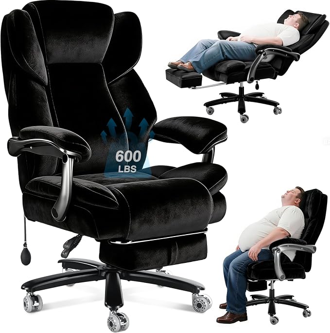 WAILOR 600lbs Big and Tall Office Chair for Heavy People,Heavy Duty Comfy Executive Office Desk Chair with Adjustable Lumbar Support,High Back Reclining Fabric Computer Chair