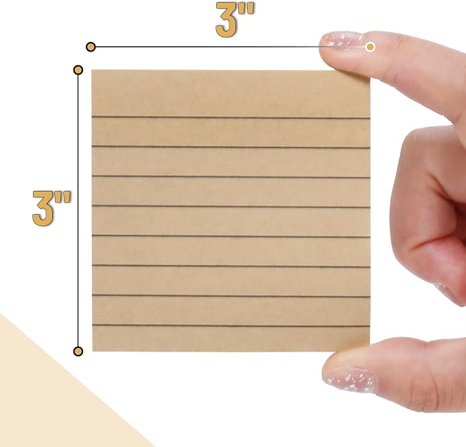 Mr. Pen- Lined Sticky Notes Set, 3”x3”, 8 Pads, 60 Sheets/Pad, Kraft Lined | Blank & Graph Sticky Notes Set, Lined Memo Pads, Self-Stick Note Pad for Office, School, Home, Study & Organization