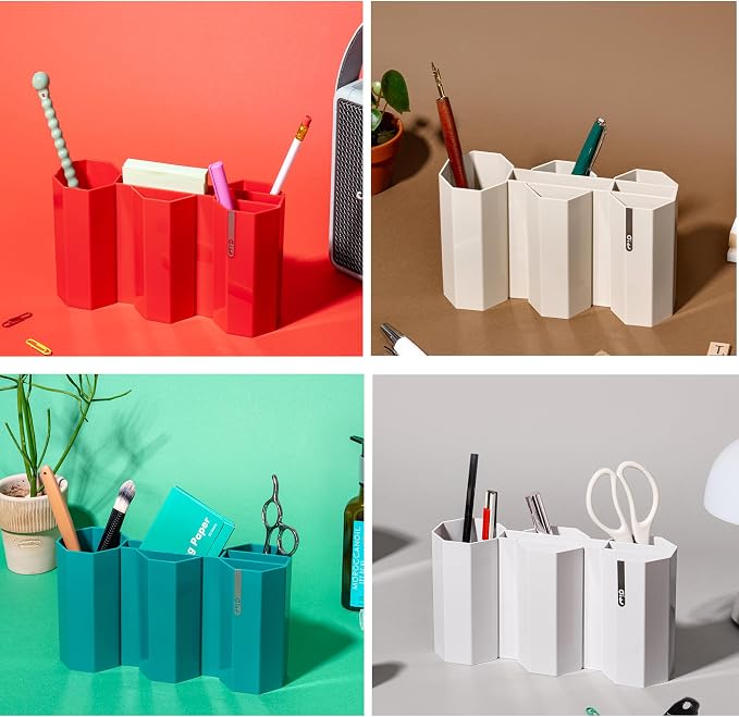 AonT Design Small Desk Organizer - Green Pen Tray & Holder (Multi-Compartment) (Made in Korea) – Modern Office Storage Supplies Organizer and Aesthetic Decor for Accessories