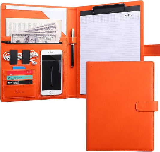 12.8 * 9.6 inch Portfolio Case Business Padfolio, Smart Phone is Usable in Document Organizer, Conference File Folder with A4/Letter Size Clipboard and Notepad - Orange