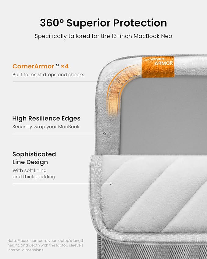 tomtoc 360° Protective Laptop Sleeve Designed for 13-inch New MacBook Neo A3404 (2026) A18 Pro Chip, Water-Resistant Shockproof Computer Case Bag Fits 12-13 Inch Surface Pro Copilot+ PC