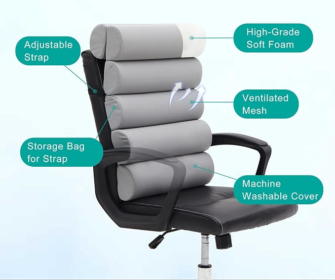 Ergonomic Lumbar Support Pillow for High Back Office Chair - Adjustable 6 Semicircular Back Cushion with Breathable Mesh Cover,Spine Support for Desk/Gaming Chairs, Neck/Upper/Lower Back Pain Relief