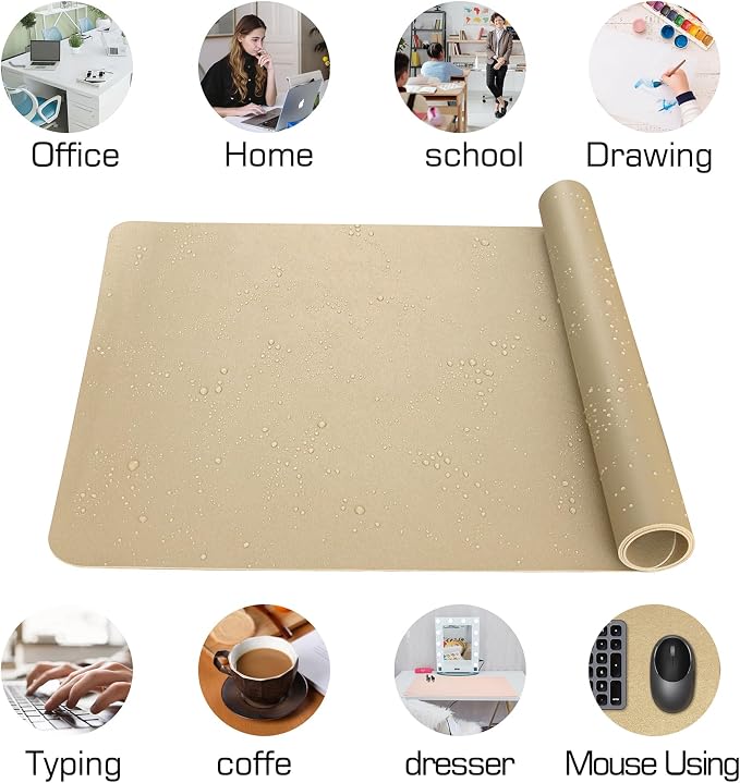 HofferRuffer Desk Pad, Office Desk Protector Mat, Waterproof Desk Mat for Desktop, Dual Side Use Faux Leather Desk Pad for Keyboard and Mouse for Office and Home (Gold, 36" x 17")