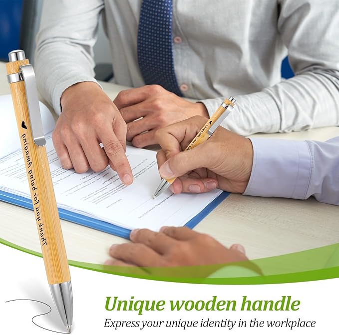 50 PCS Bamboo Pens Bulk Wooden Bamboo Pens Engraving Wooden Ballpoint Pen Gift Pen Bulk (Inscribed with text)