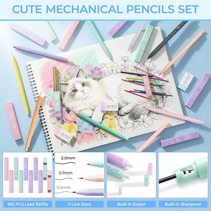 WOBAGMEN 62PCS Aesthetic School Supplies with Quilted Pencil Case, Pastel Highlighters, Gel Pens Mechanical Pencils Set, Cute Back to School Supplies, College Essentials (Green Blue Patchwork, M)