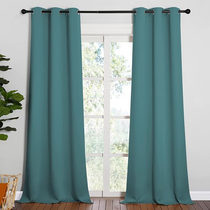 NICETOWN Patio Glass Door Panels - Blackout Curtains for Bedroom, Living and Dining Room - Guest Room Privacy Panels, Sea Teal, 42" x 95" (1 Pair)