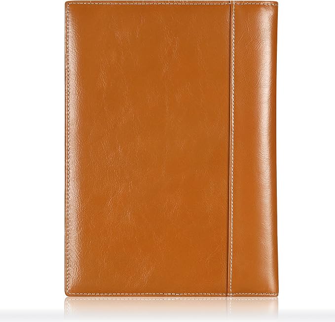 HISCOW Slim Leather Junior Padfolio, 5x8 Notepad Cover, Antiqued Brown | Full-grain buffalo leather, top-loading legal pad holder, rigid pen loop, quick-access card slot, zipperless boardroom design