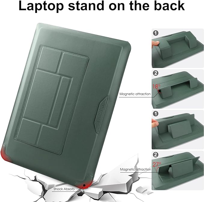 HoYiXi 14 Inch Laptop Sleeve Case Leather Bag with Stand Compatible with Mac Book Pro 14 2021/ASUS Vivobook 14/HP Pavilion X360/IdeaPad 14/Dell HP ASUS Acer Huawei Matebook 14'' PC, Green