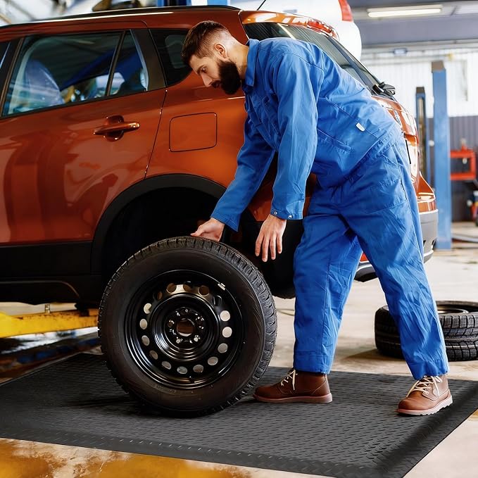 Anti Fatigue Mat 2x7 Ft 15/16" Thick Soft Sponge Ergonomic Mat | Comfort All Shift Floor Mat Rugged Diamond Stud Steadfast Standing Mat Automotive Assembly Paint Body Shop Gray