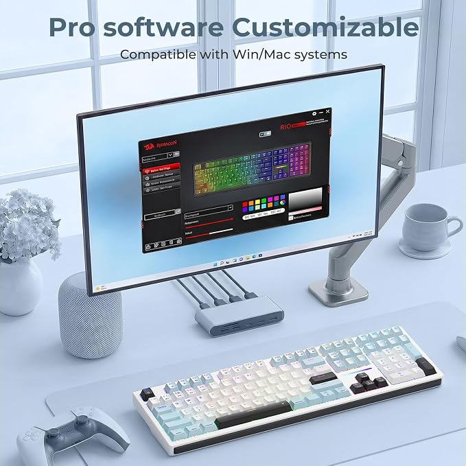 Redragon K771 Wireless Mechanical Keyboard, 108-Key Gaming Keyboard with 4 Extra Hotkeys, 5-Layer Noise Dampening, Pre-lubed Linear Switches, Hot-swap Custom RGB Keyboard for PC/Mac - Blue&White