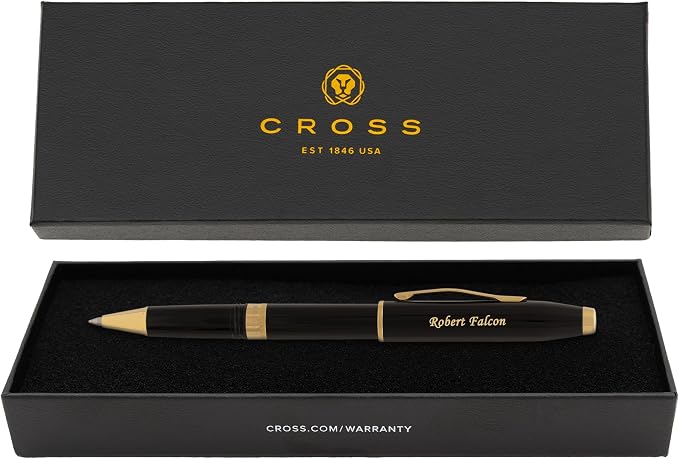 Personalized Cross Foundry Rollerball Pen | Engraved Black Lacquer with PVD Gold Trim and Gel Ink | Custom Cross Rollerball for Board Recognition, Corporate Milestones, and Career Advancement