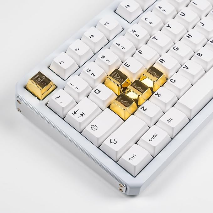Artisan Zinc Alloy Golden Keycap for Mechanical Keyboard WASD Metal 4 Keys, 1U Size, Cherry Profile, Custom Keycap fit MX Switch Compatible, Decorative Design for Gaming and Typing