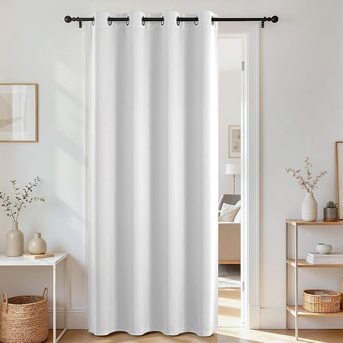 Joydeco Blackout Door Curtain for Doorway Privacy 80 Inches Long, Grommet Closet Curtain for Open Closet, Room Divider for Bedroom Living Room (Pure White, 32Wx80L, 1 Panel)