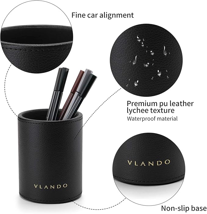 VLANDO Office Desk Organizer Leather Desktop Organizer Caddy with Drawer for Storing Desktop Supplies and Accessories (Black Set)