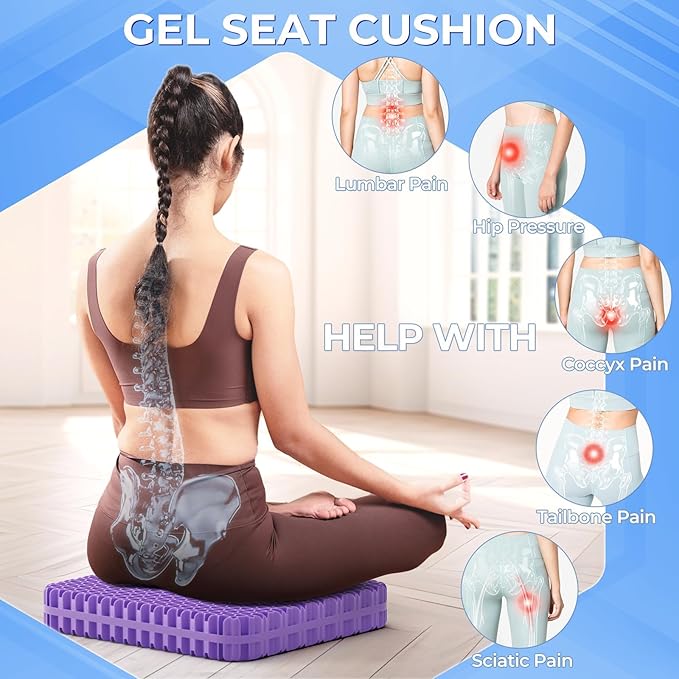 TushGuard Gel Seat Cushion for Long Sitting, Enlarged & Thickened Patent Design, Breathable Cooling for Office Chair, Soft Car Seat Cushion for Wheelchair (2.2" Thick, Grey)