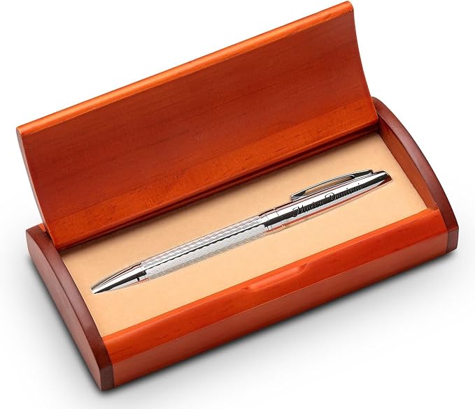 Executive Gift Shoppe | Custom Engraved Diamond Cut Ballpoint Pen & Wood Box Set