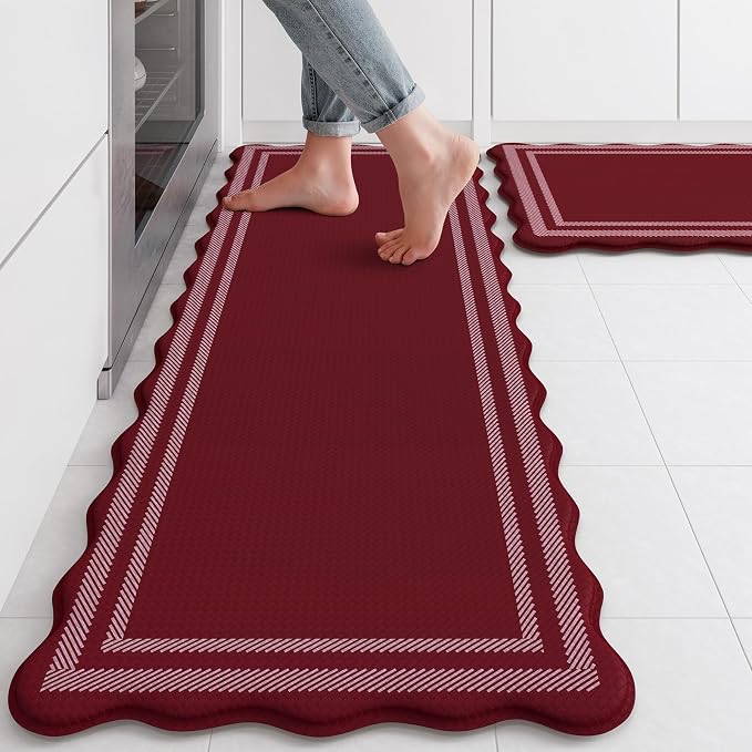 KIMODE Anti Fatigue Kitchen Mats, Christmas Decor Red Kitchen Runner Rugs | Padded Kitchen Mat for Floor,Comfort Standing Desk Mat,Cushioned Kitchen Mats for Floor Laundry Office Bath Sink Dormitory