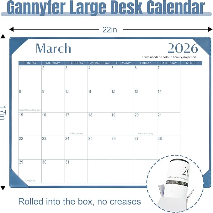 Gannyfer Desk Calendar 2026-2027 with Desktop Mat, Simplified Large 22" x 17" Desktop Pad Calendar, 18 Month Desk Calendar 2026, Use Now to Jun 2027, Office Supplies Perfect for Home School and Office - Blue