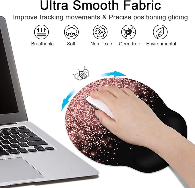 Britimes Rose Gold Pink Black Golden Ergonomic Mouse Pad Set with Wrist Rest Non-Slip Rubber Base Wrist Cushion Support and Coasters Mousepad with Wrist Support for Computer Keyboard and Desk