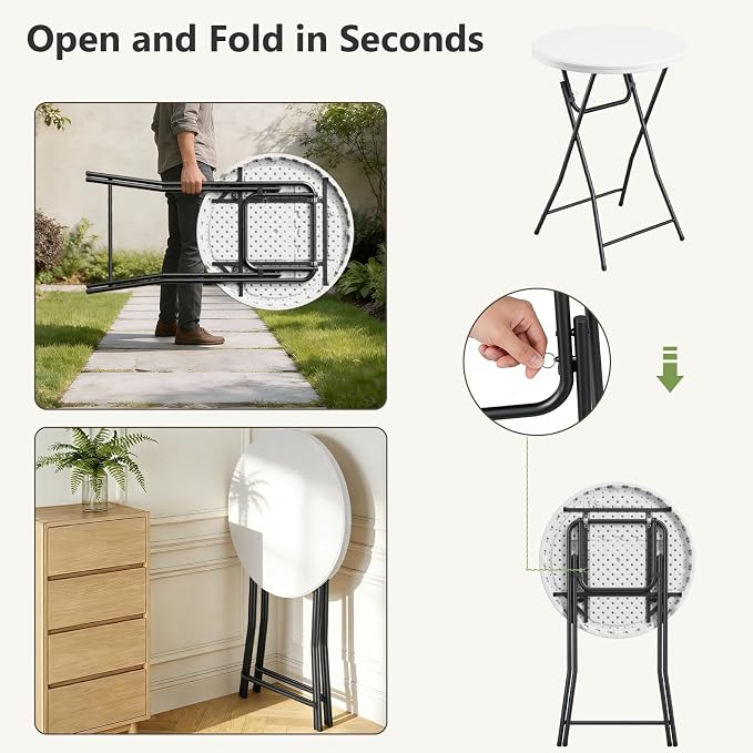 Folding Table, 32 Inch Foldable Cocktail Bar, High Top Round Folding Tables No Assembly, Portable Bistro & Commercial Furniture for Wedding, Banquet, Party, Indoor Outdoor Use