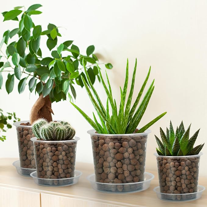 FUIJOL 4 Inch Clear Nursery Pots for Plants with Sacuers 15 Pack, Plastic Flower Pots with Drainage Holes, Variety Pack Seedlings Garden Pot for Indoor Outdoor (4 inch)